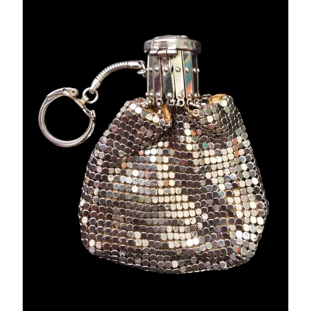 Vintage Silver Mesh Expandable Accordion Opening Keychain Chatelaine Coin Purse
